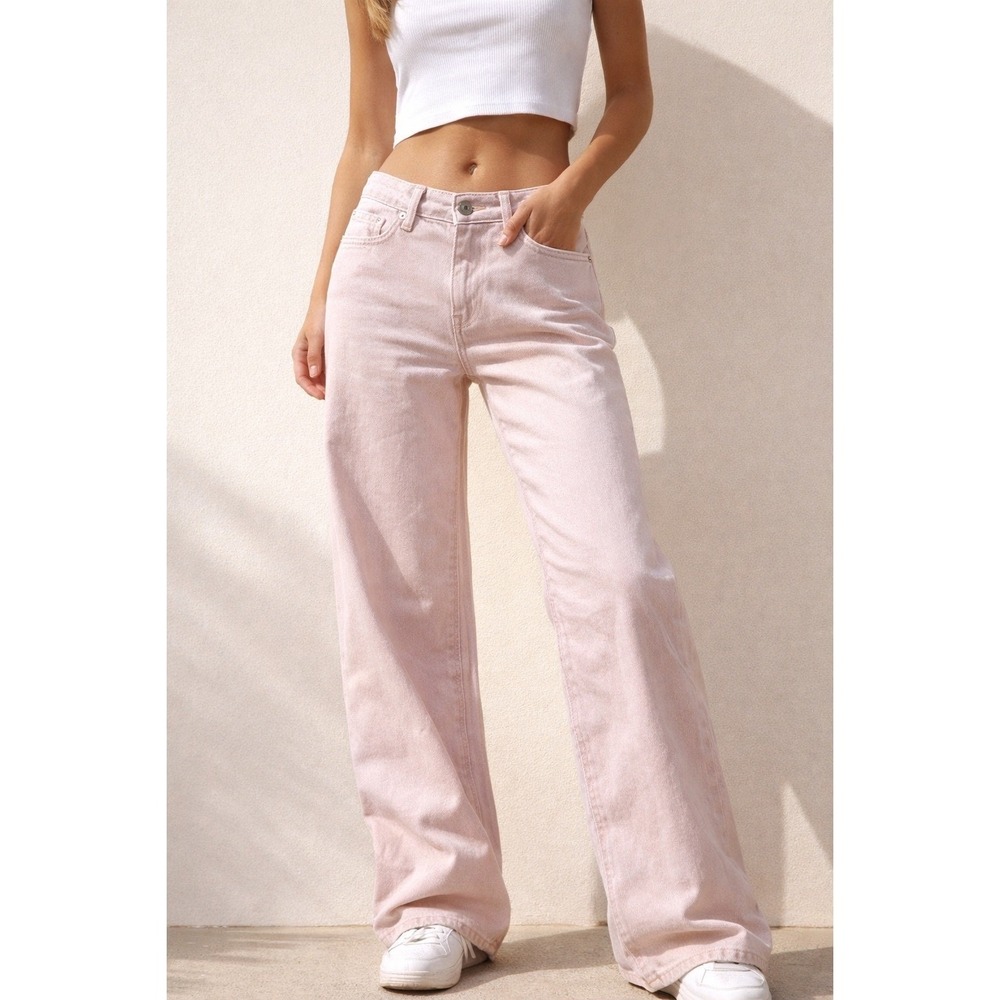Hollister Jeans Low-Rise Baggy Wide Leg W24 Light Pink Womens Casual Streetwear